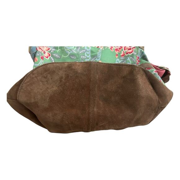 LUCKY BRAND Floral Blossom Green Canvas Suede purse tote bag boho Large VTG Y2k - Picture 9 of 11